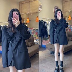 splicing mesh v-neck suit jacket dress small sweet suit autumn loose tre…